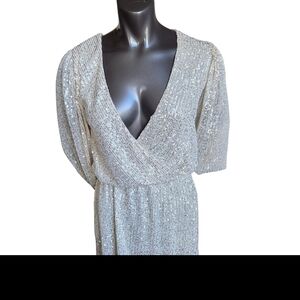 Fashion Nova Silver Sequin Long Sleeve Dress